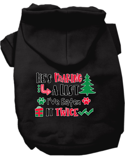 He's Making a List... Screen Print Dog Hoodie Black Size XS