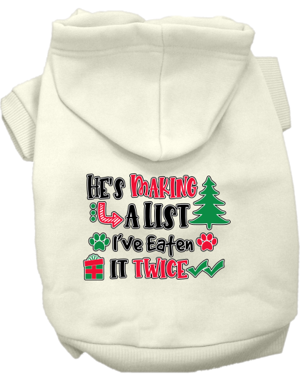 He's Making a List... Screen Print Dog Hoodie Cream Size XS