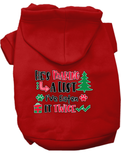 He's Making a List... Screen Print Dog Hoodie Red Size XS