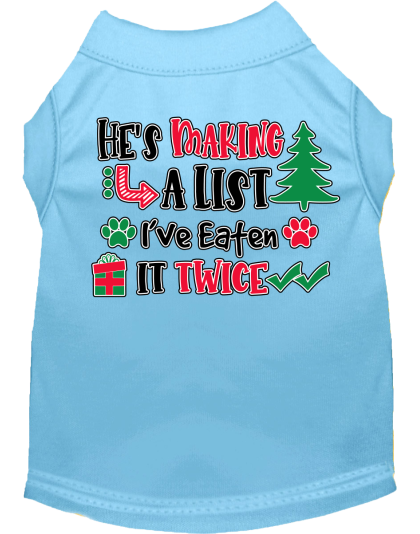 He's Making a List... Screen Print Dog Shirt Baby Blue Size XS