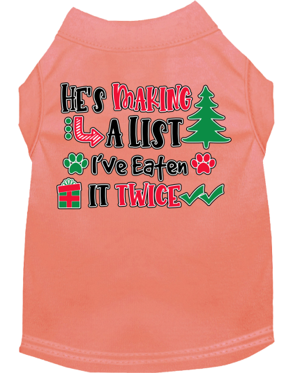 He's Making a List... Screen Print Dog Shirt Peach Size XS