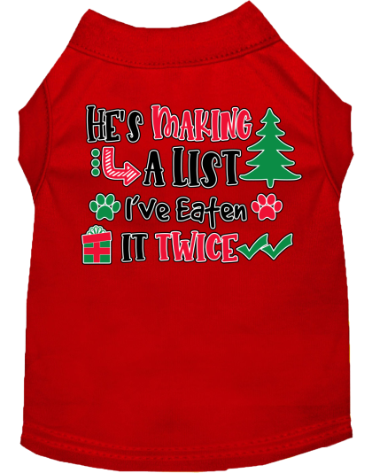 He's Making a List... Screen Print Dog Shirt Red Size XS
