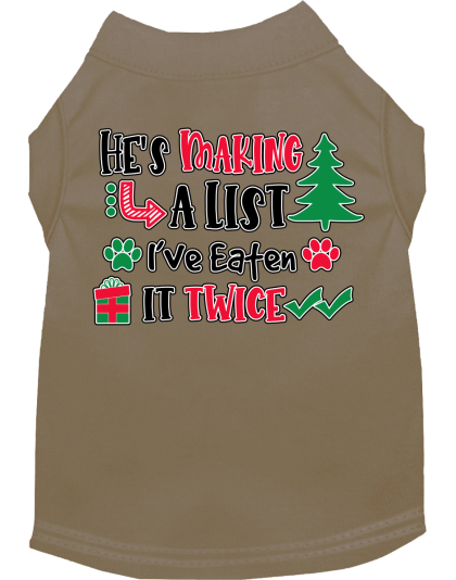 He's Making a List... Screen Print Dog Shirt Tan Size XS