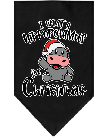Hippo for Christmas Screen Print Bandana Black Size Small