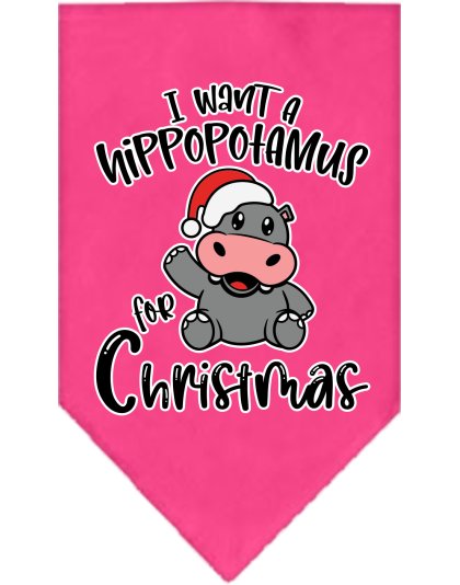 Hippo for Christmas Screen Print Bandana Bright Pink Size Small