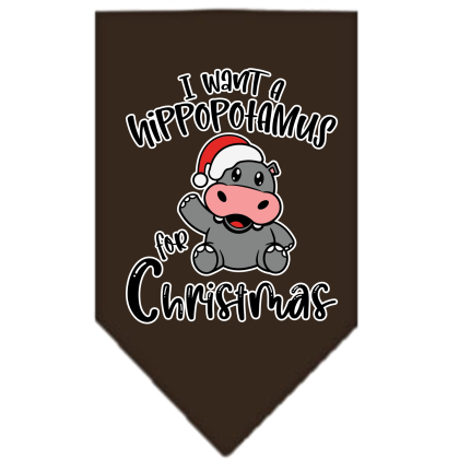 Hippo for Christmas Screen Print Bandana Cocoa Size Small