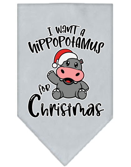 Hippo for Christmas Screen Print Bandana Grey Size Small