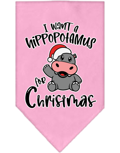 Hippo for Christmas Screen Print Bandana Light Pink Size Small