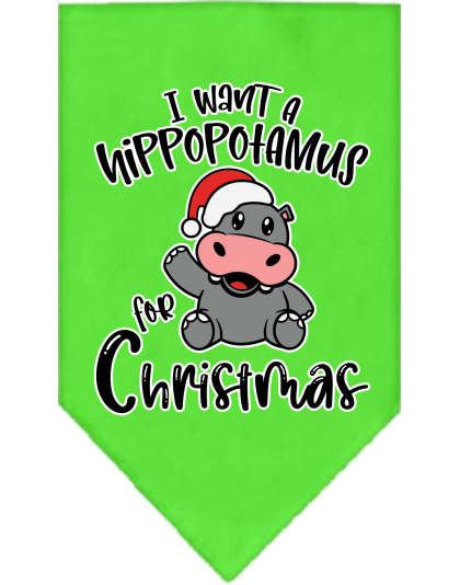 Hippo for Christmas Screen Print Bandana Lime Green Size Small