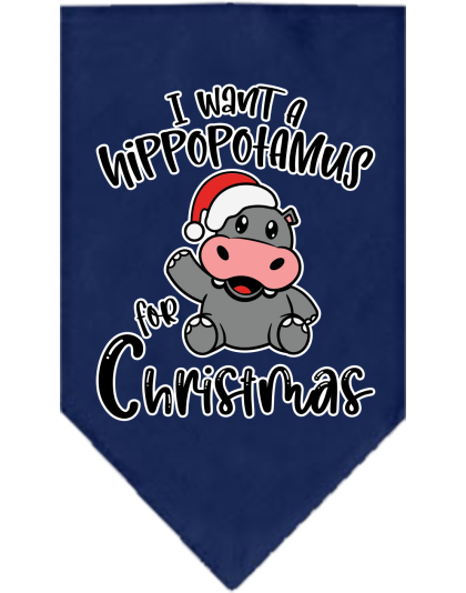 Hippo for Christmas Screen Print Bandana Navy Blue Size Small