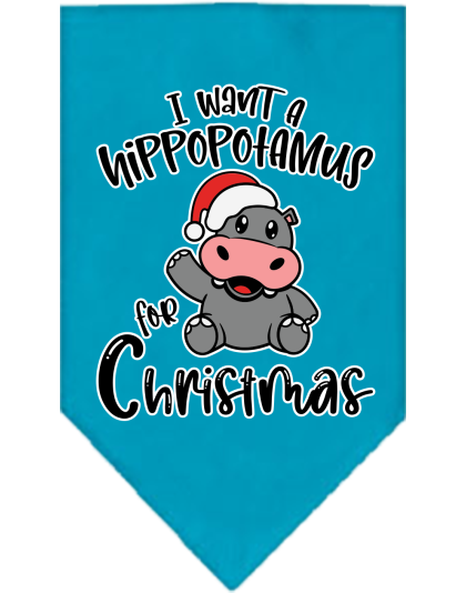 Hippo for Christmas Screen Print Bandana Turquoise Size Small