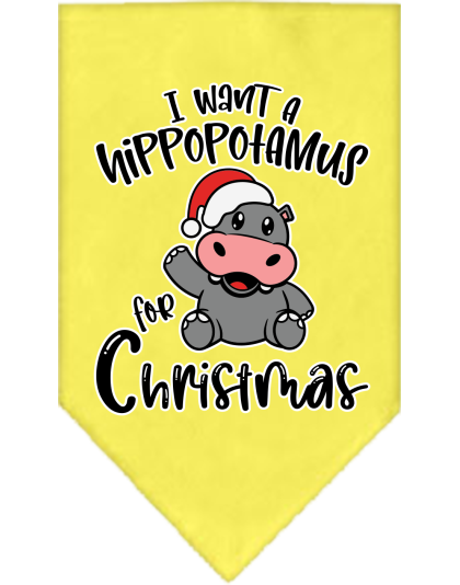 Hippo for Christmas Screen Print Bandana Yellow Size Small