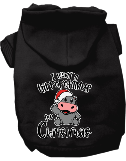 Hippo for Christmas Screen Print Dog Hoodie Black Size XS