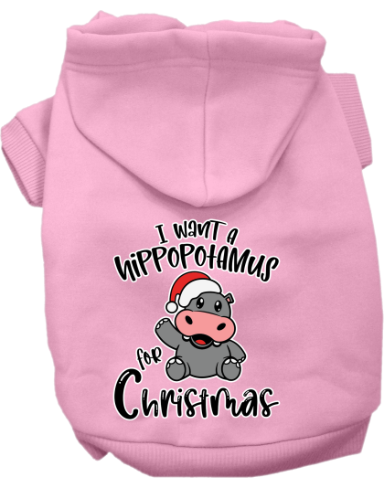 Hippo for Christmas Screen Print Dog Hoodie Light Pink Size XS