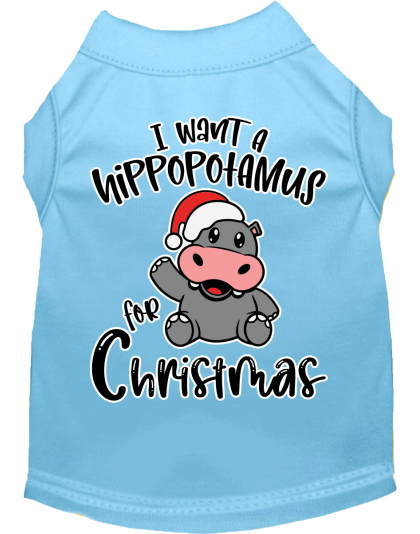 Hippo for Christmas Screen Print Dog Shirt Baby Blue Size XS
