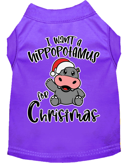 Hippo for Christmas Screen Print Dog Shirt Purple Size XS