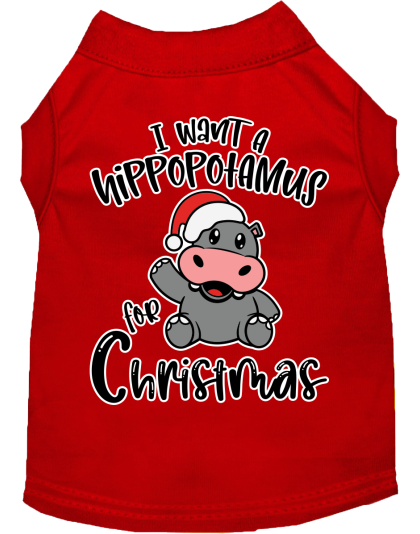 Hippo for Christmas Screen Print Dog Shirt Red Size XS