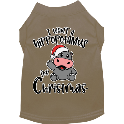 Hippo for Christmas Screen Print Dog Shirt Tan Size XS