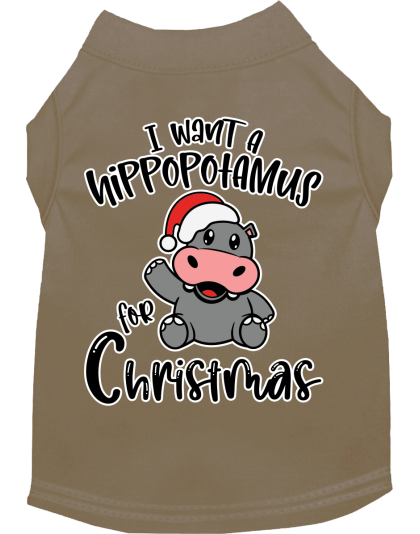 Hippo for Christmas Screen Print Dog Shirt Tan Size XS