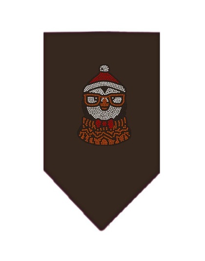 Hipster Penguin Rhinestone Bandana Brown Large