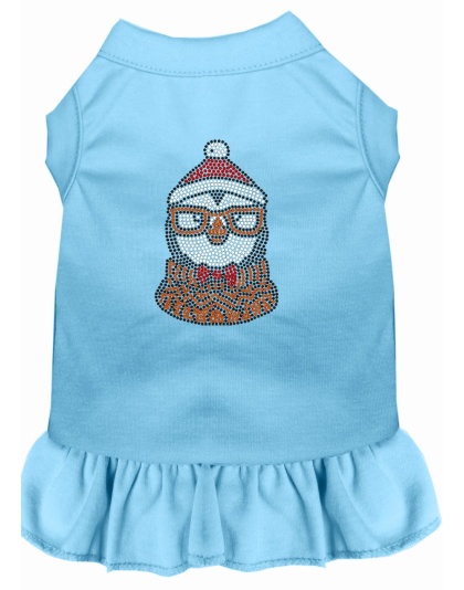 Hipster Penguin Rhinestone Dog Dress Baby Blue 4X