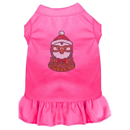 Hipster Penguin Rhinestone Dog Dress Bright Pink 4X