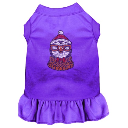 Hipster Penguin Rhinestone Dog Dress Purple 4X