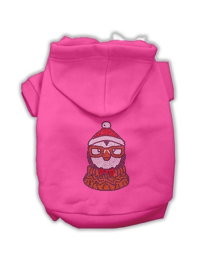 Hipster Penguin Rhinestone Dog Hoodie Bright Pink L