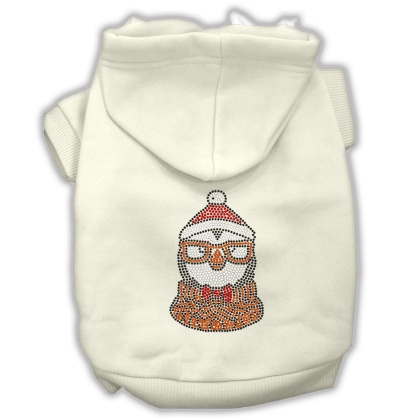 Hipster Penguin Rhinestone Dog Hoodie Cream L