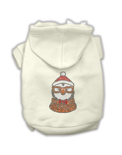 Hipster Penguin Rhinestone Dog Hoodie Cream L