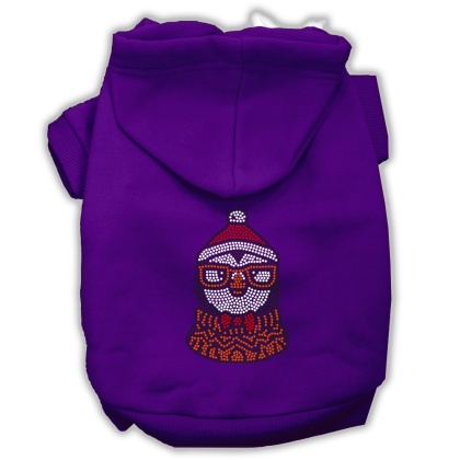 Hipster Penguin Rhinestone Dog Hoodie Purple L