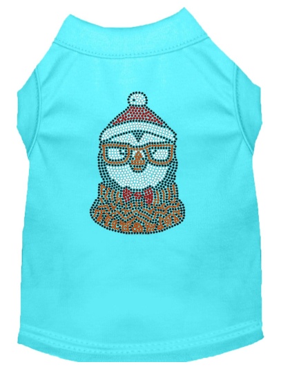 Hipster Penguin Rhinestone Dog Shirt Aqua Lg