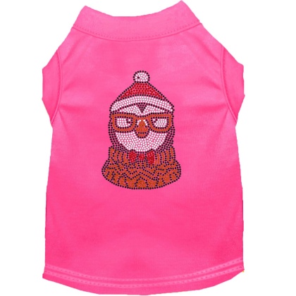 Hipster Penguin Rhinestone Dog Shirt Bright Pink Lg