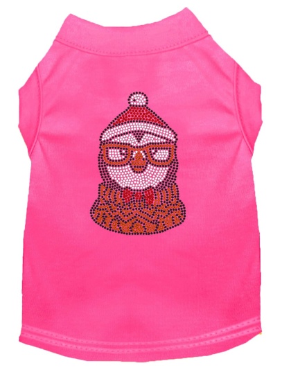 Hipster Penguin Rhinestone Dog Shirt Bright Pink Lg