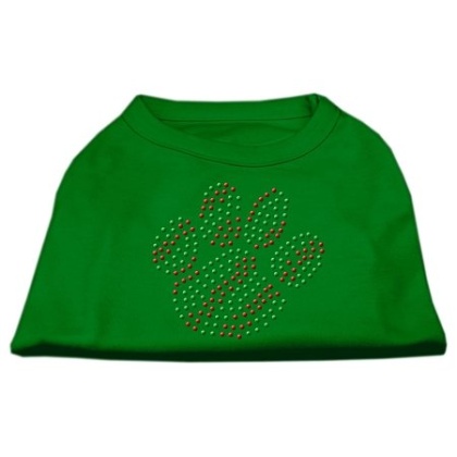 Holiday Paw Rhinestone Shirts Emerald Green Lg