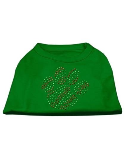 Holiday Paw Rhinestone Shirts Emerald Green Lg