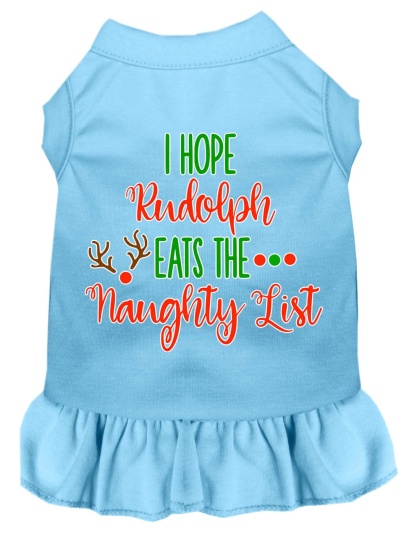 Hope Rudolph Eats Naughty List Screen Print Dog Dress Baby Blue 4X
