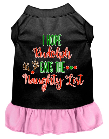 Hope Rudolph Eats Naughty List Screen Print Dog Dress Black with Light Pink Lg