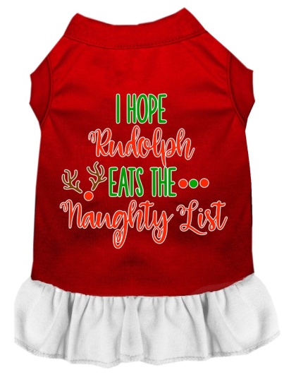 Hope Rudolph Eats Naughty List Screen Print Dog Dress Red with White Lg