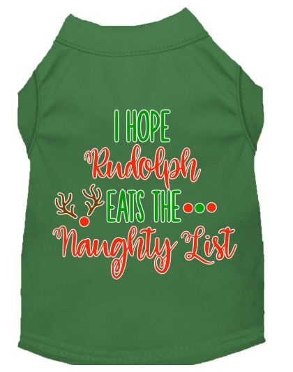 Hope Rudolph Eats Naughty List Screen Print Dog Shirt Green Lg