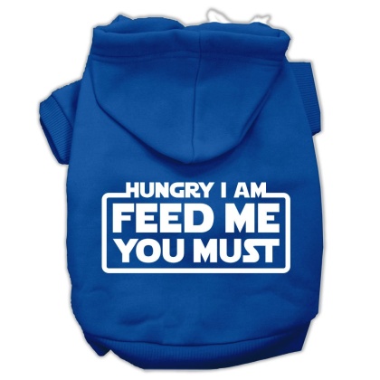 Hungry I Am Screen Print Pet Hoodies Blue Size Lg