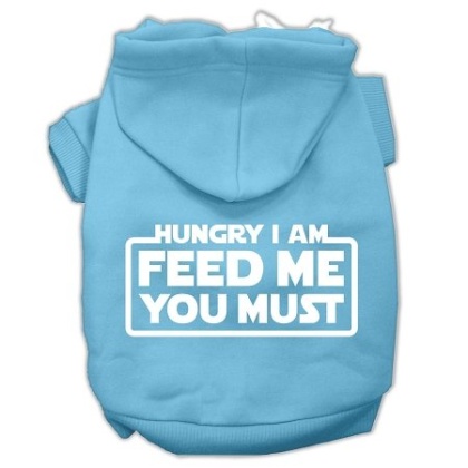 Hungry I am Screen Print Pet Hoodies Baby Blue Size Lg