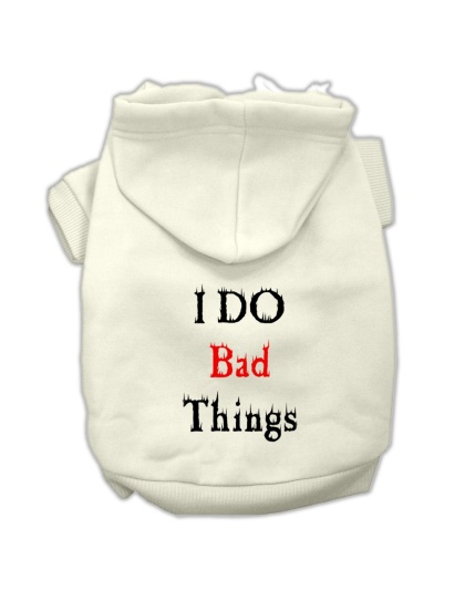 I Do Bad Things Screen Print Pet Hoodies Cream Size L