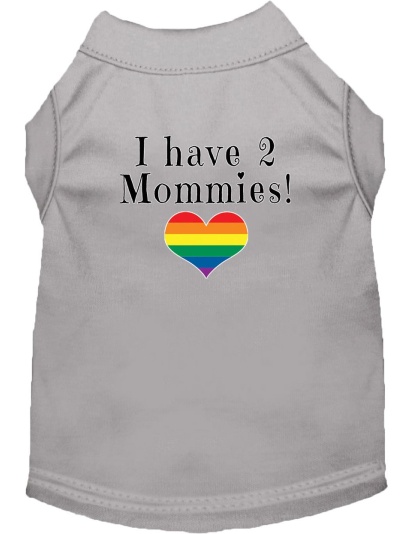 I have 2 Mommies Screen Print Dog Shirt Grey Lg