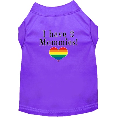 I have 2 Mommies Screen Print Dog Shirt Purple Lg