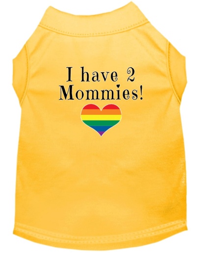 I have 2 Mommies Screen Print Dog Shirt Yellow Lg