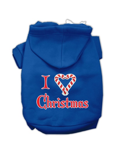 I Heart Christmas Screen Print Pet Hoodies Blue Size Lg