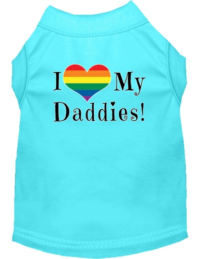 I heart my Daddies Screen Print Dog Shirt Aqua Lg