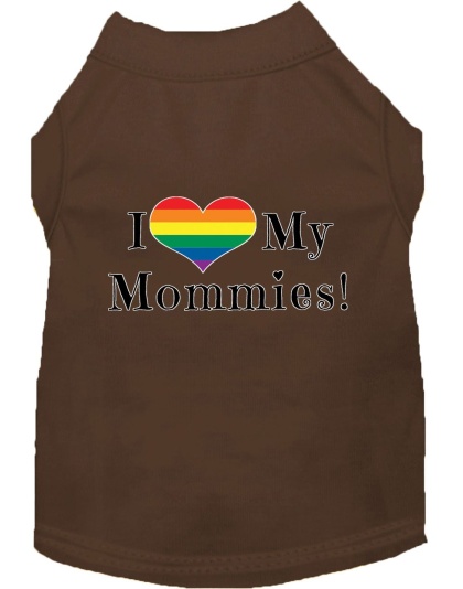 I Heart my Mommies Screen Print Dog Shirt Brown Lg