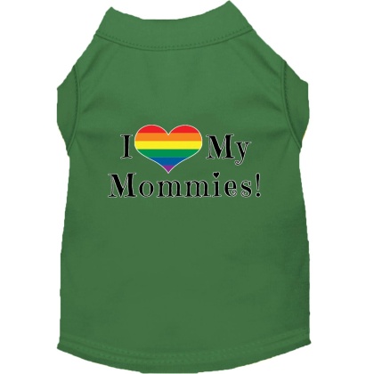 I Heart my Mommies Screen Print Dog Shirt Green Lg